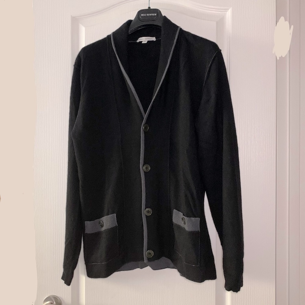 Autumn Cashmere Button Cardigan Black with Grey trim L